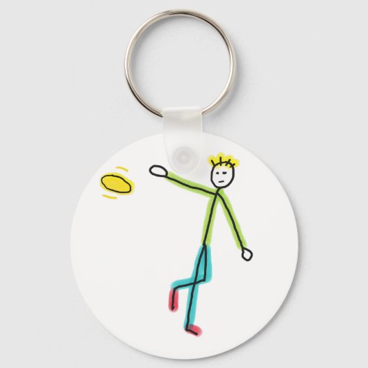 Frisbee werfender Stickman Schlüsselanhänger (Vorderseite)