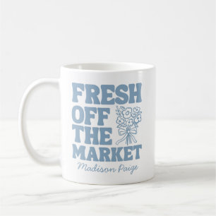Frisch auf dem Markt Whimsical Blaue Brautparty Kaffeetasse