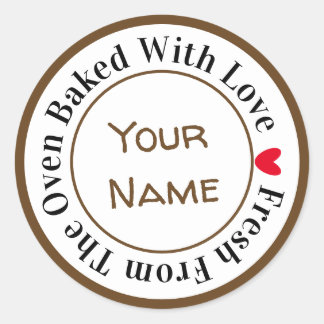 Frisch aus dem Ofen gebacken mit Liebe in Brown Ch Runder Aufkleber