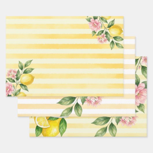 Frisch Ein Bogen Rosa Gelbe Zitrone Erster Geburts Geschenkpapier Set (Set)