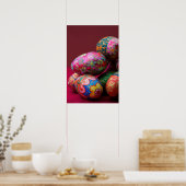 Frisch gefärbte Pysanky Ostereier mit Text-Wellnes Poster (Küche)