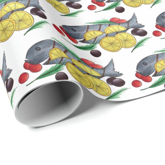 Frisch gegrillter Fisch Griechischer Mittelmeer Me Geschenkpapier (Rolleneckpunkt)