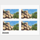 frisch geschnittenes Holz im Wald unter blauem Him Rechteckiger Aufkleber (Blatt)