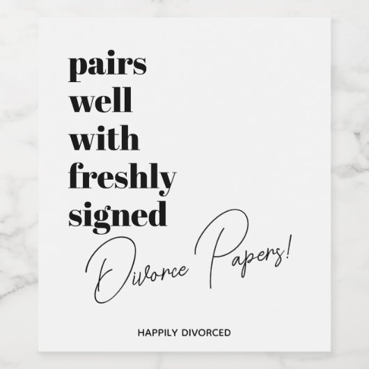 Frisch gezeichnete Scheidungsdokumente Weinetikett (Einzelnes Label)