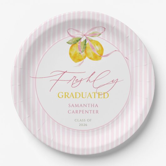 frisch graduierte Lemon rosafarbene Schleife Absch Pappteller (Vorderseite)