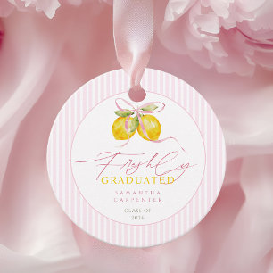 frisch graduierte Zitronen rosa Schleife Abschluss Geschenkanhänger