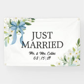 Frisch Vermählt Auto Banner mit Bogen und Blumen (Horizontal)