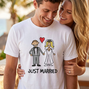 Frisch Vermählt - Süße Cartoon-Hochzeit mit Strich T-Shirt