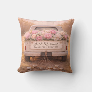 Frisch Vermählt Vintage-LKW Blush Blumige Hochzeit Kissen