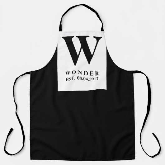 Frisch Vermählte Monogramm schwarze moderne Hochze Schürze (Vorderseite)