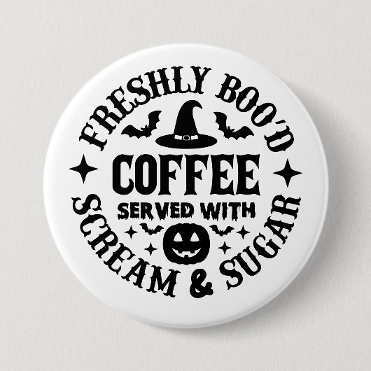 Frisch verzauberte Kaffee serviert mit Schrei & Zu Button (Vorderseite)