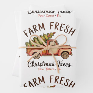 Frisch vom Bauernhof Weihnachtsbaum Rosa Lastwagen Geschenkpapier Set
