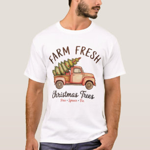 Frisch vom Bauernhof Weihnachtsbaum Rosa Lastwagen T-Shirt