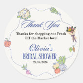 Frisch vom Markt Brautdusche Whimsical Gezeichnet Runder Aufkleber (Vorderseite)