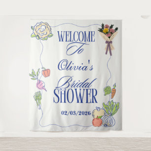 Frisch vom Markt Brautparty Whimsical Gezeichnet Wandteppich