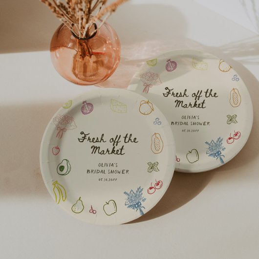 Frisch vom Markt Handgezeichnete Bridal Shower Pappteller