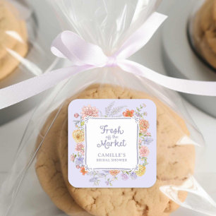 Frisch vom Markt Lila Blumen Hochzeitsdusche  Quadratischer Aufkleber