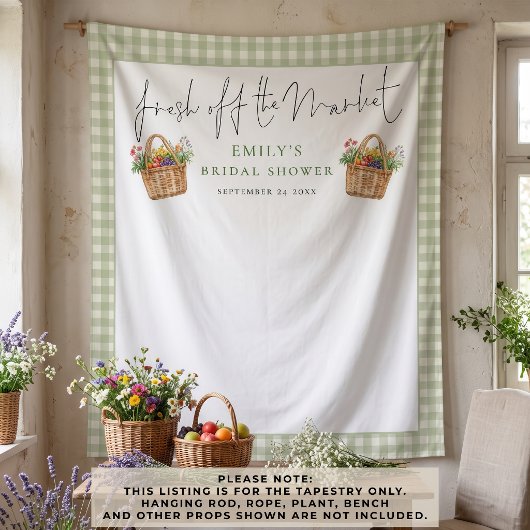 Frisch vom Markt Sage Gingham Foto Hintergrund Wandteppich
