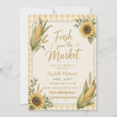 Frisch vom Markt Sonnenblumen Mais Gingham Einladung (Vorderseite)