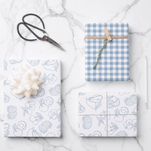 Frisch vom Markt - Whimsical Blaue Brautparty Geschenkpapier Set (Vorderseite)
