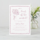 Frisch vom Markt Whimsical Brautparty Rosa Einladung (Stehend Vorderseite)