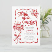 Frisch vom Markt - Whimsical-Rot-Brautdusche Einladung (Stehend Vorderseite)