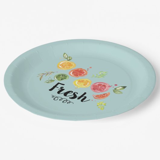 Frisch - Zitrusfrüchte im Wasser Pappteller (Schrägansicht)