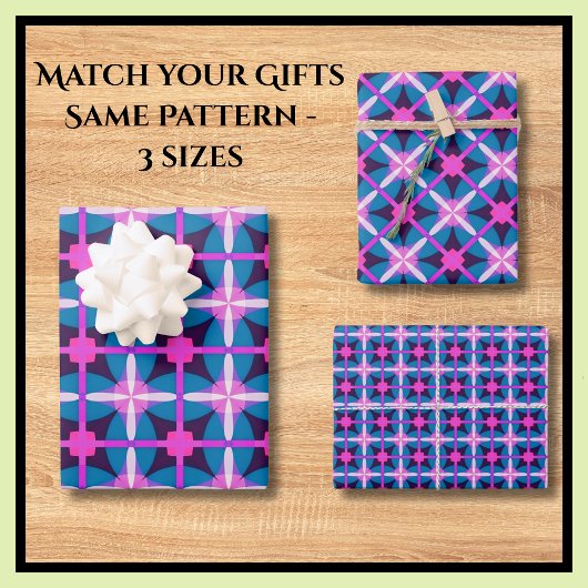 Frische 60er Jahre Retro Print Hot Pink Aquamarin Geschenkpapier Set