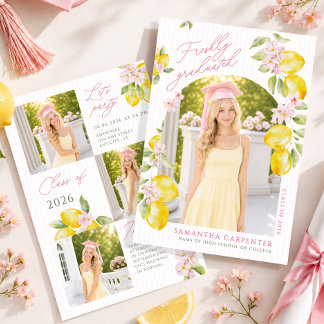 Frische Absolventen-Limonen-Rosa-Blumen-Abschluss  Einladung