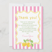 Frische Absolventen-Zitronen-Rosa-Streifen-Abschlu Dankeskarte (Rückseite)