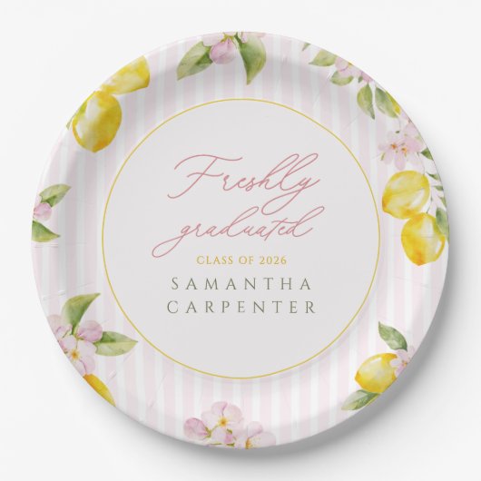 Frische Absolventin rosa Blumen Abi-Party Pappteller (Vorderseite)