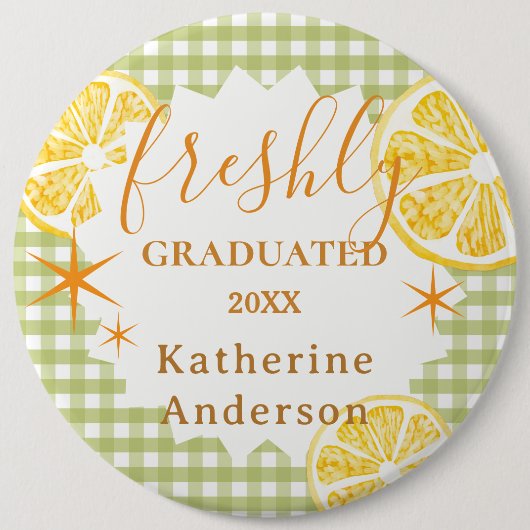 Frische Absolventin Zitronen Gingham  Button (Vorderseite)