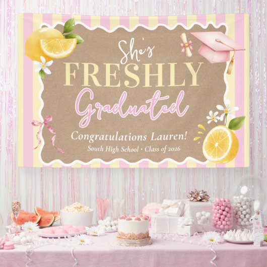 Frische Absolventinnen Zitronen Rosa Gestreifte Ab Banner (Party)