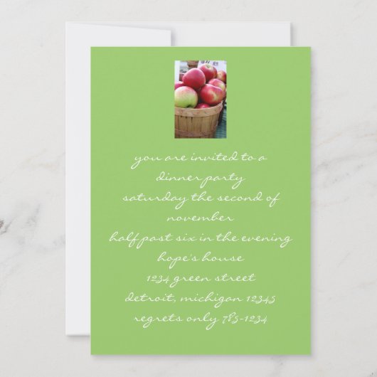 Frische Äpfel im Körbchen Abendessen Party Einladu Einladung (Rückseite)