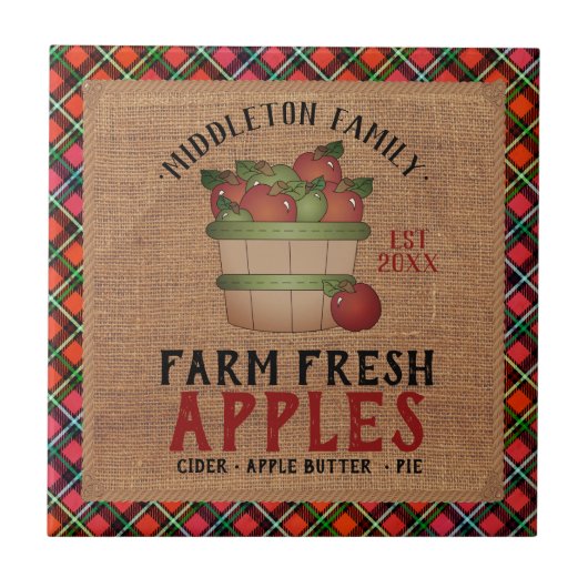 Frische 🍎 Äpfel in Vintager und Karierter Umgebun Fliese (Vorderseite)