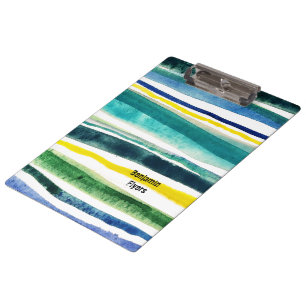 Frische Aquarellfarben gestrichene Streifen Notebo Klemmbrett