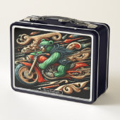 Frische Bärenfahrt mit einem Motorrad Metall Brotdose (Rückseite)