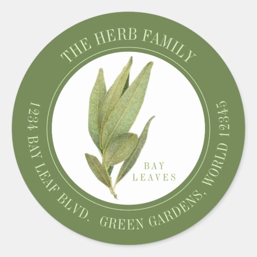 FRISCHE BAY-BLÄTTER Kleine Round-Address-Siegel -  Runder Aufkleber (Vorderseite)