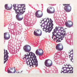 Frische Berries: farbenfroher Vintager Hintergrund Glasuntersetzer