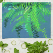 Frische Blätter, Blumenmuster, Grünpflanzen, Blau  Geschirrtuch (Gefaltet)