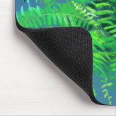 Frische Blätter, Blumenmuster, Grünpflanzen, Blau  Mousepad (Ecke)
