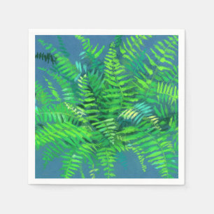 Frische Blätter, Blumenmuster, Grünpflanzen, Blau Serviette