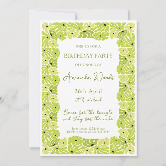 Frische Blätter Grenze Geburtstagsfeier Einladung (Vorderseite)
