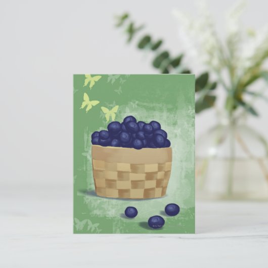 Frische Blaubeeren Postkarte (Stehend Vorderseite)