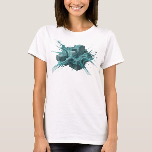 Frische Blaue Abstrakte Würfel Statement Design T-Shirt (Vorderseite)