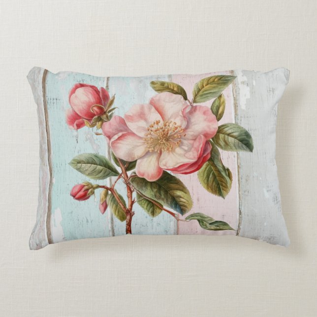 Frische Blume Modernes, rustikales Holz Künstleris Dekokissen (Vorderseite)