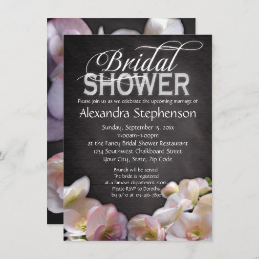 Frische Blumen- & Chalkboard Bridal Dusche Einladu Einladung (Vorne/Hinten)