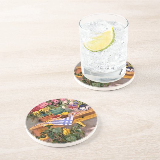 Frische Blumen I Sandstein Untersetzer (Seite)