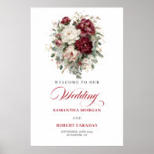Frische Boho-Burgunder-Blumen-Grünpflanzen-Willkom Poster (Vorne)