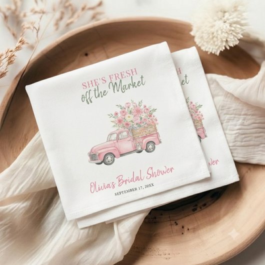 Frische Braut Hochzeitsdusche mit rosa Lastwagen Serviette